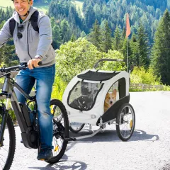 Dog Bike Trailer 2-In-1 Pet Stroller with Canopy and Storage Pockets - White - View 1
