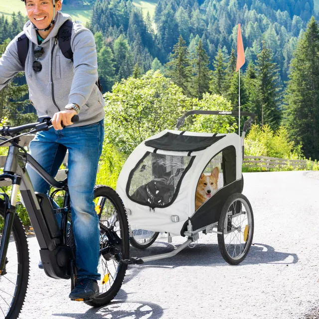 Dog Bike Trailer 2 In 1 Pet Stroller with Canopy and Storage Pockets White - Shop at LoveMi