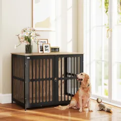 39" Dog Crate Furniture w/ Anti-Chew Resistant Anti-Escape Single Door - Walnut - View 1