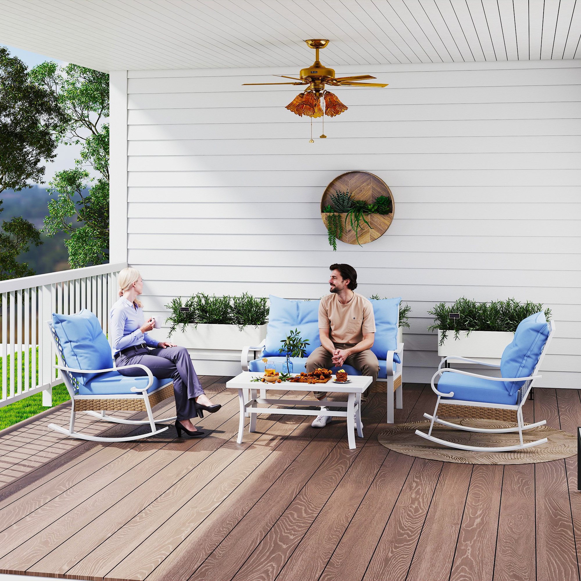 4-Piece Patio Furniture Set with Rocking Chairs & Loveseat