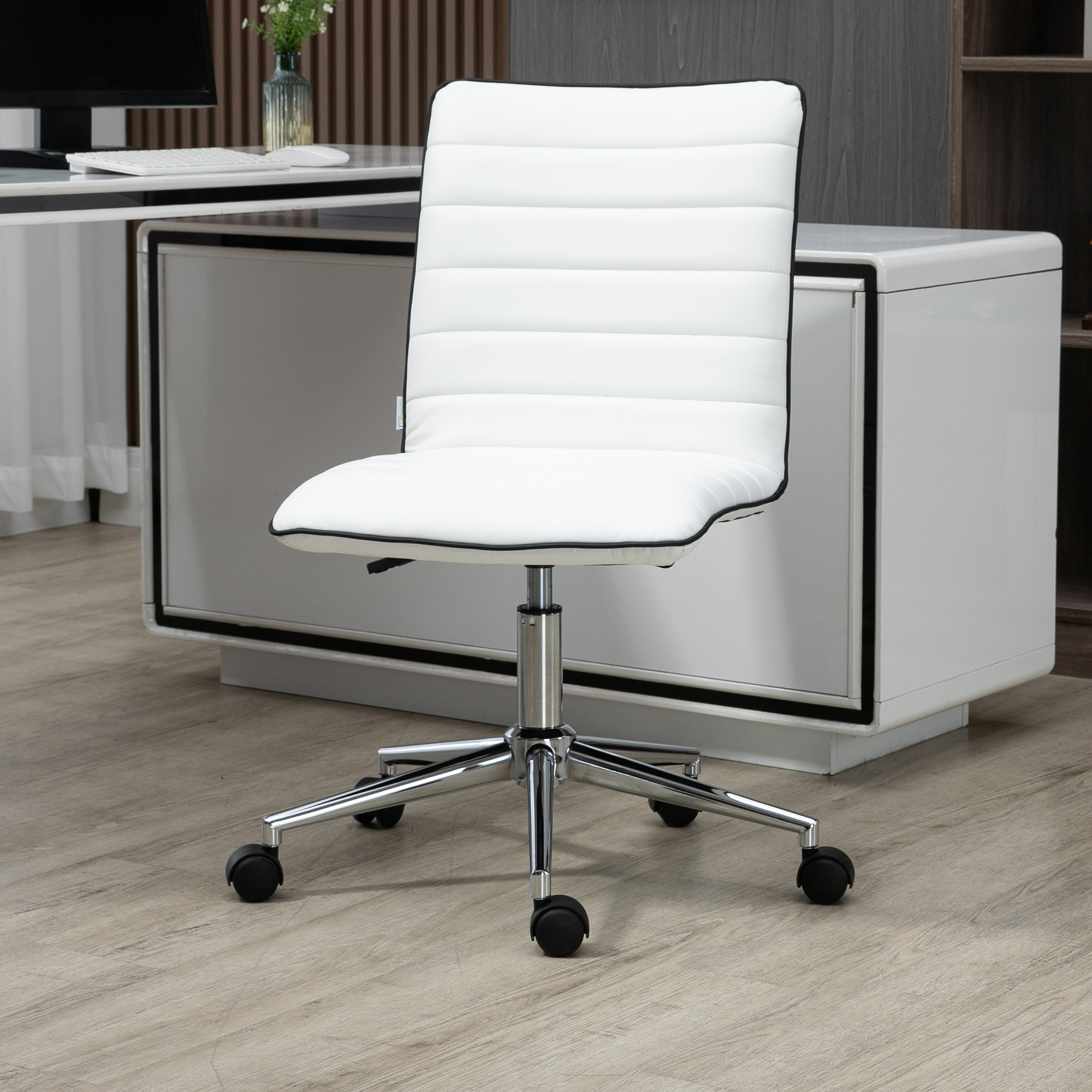 Mid Back Armless Office Chair Task Chair with PU Leather White - Shop at LoveMi