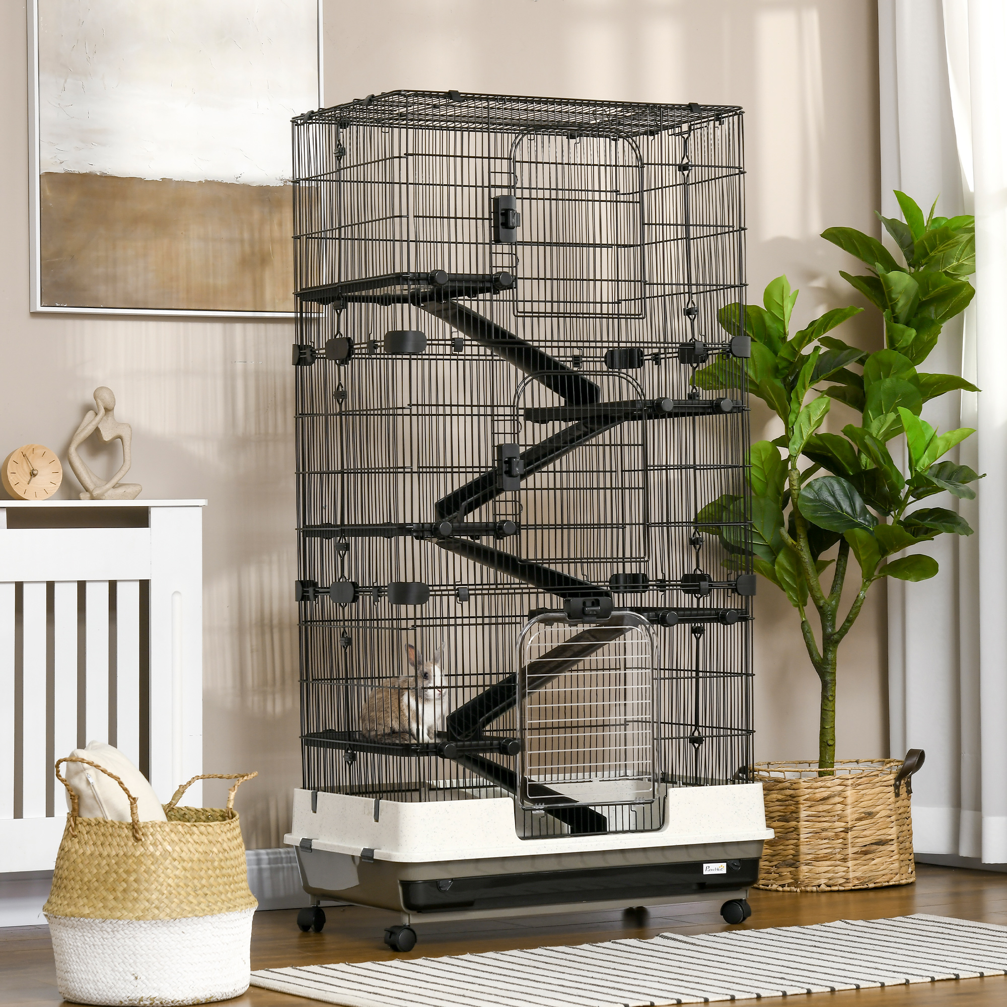 6 tier Platform Rolling Small Animal Rabbit Cage with a Large Living Space Black And White - Shop at LoveMi