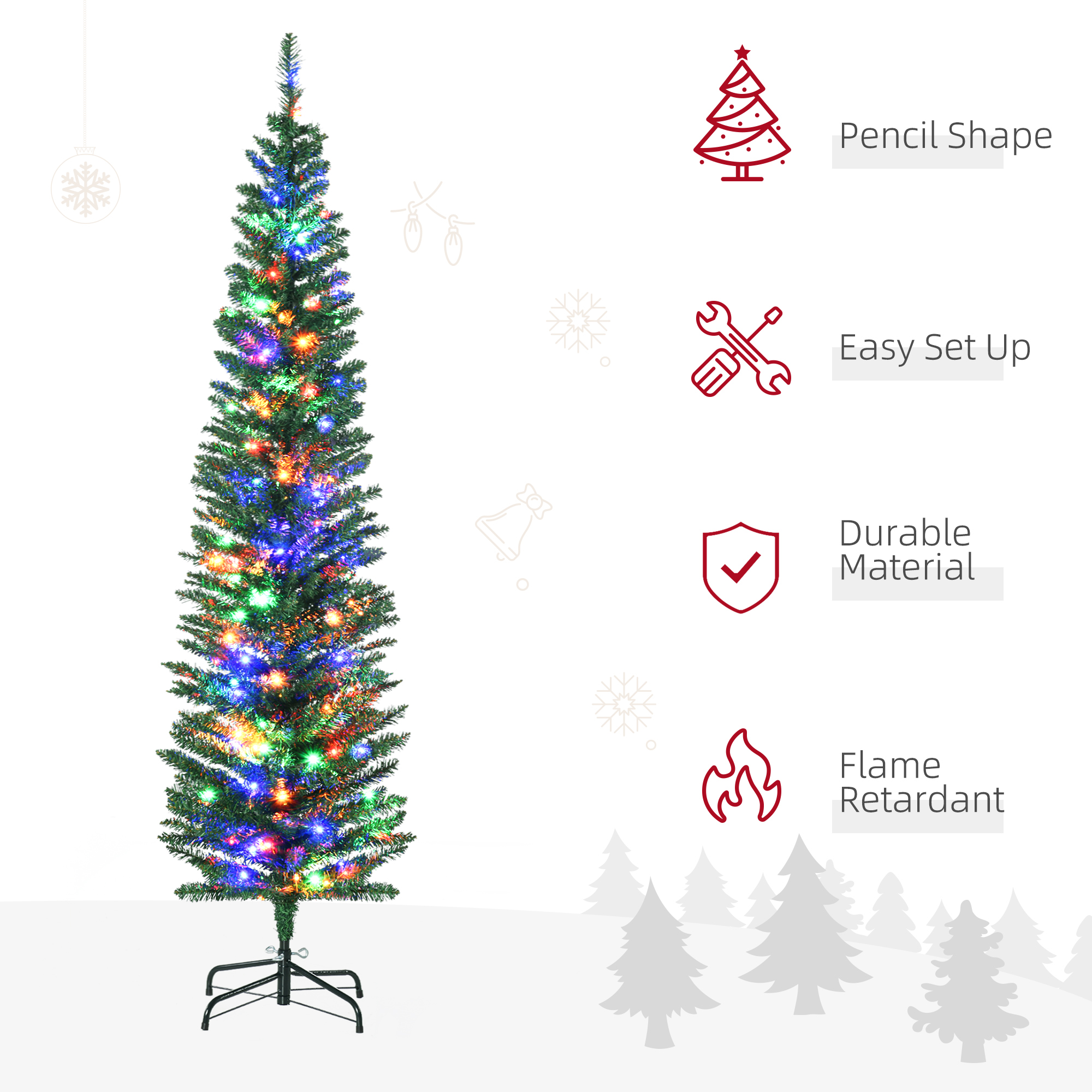 6' Artificial Pencil Christmas Trees Holiday Decoration with Colorful LED Lights image 3