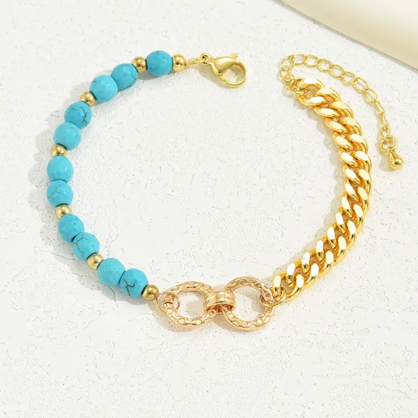 A Creative And Luxurious Instagram Style Double Ring Turquoise Multi Chain Mixed Bead Bracelet For Women's Vacation And Date Gifts Defaulttitle - Shop at LoveMi