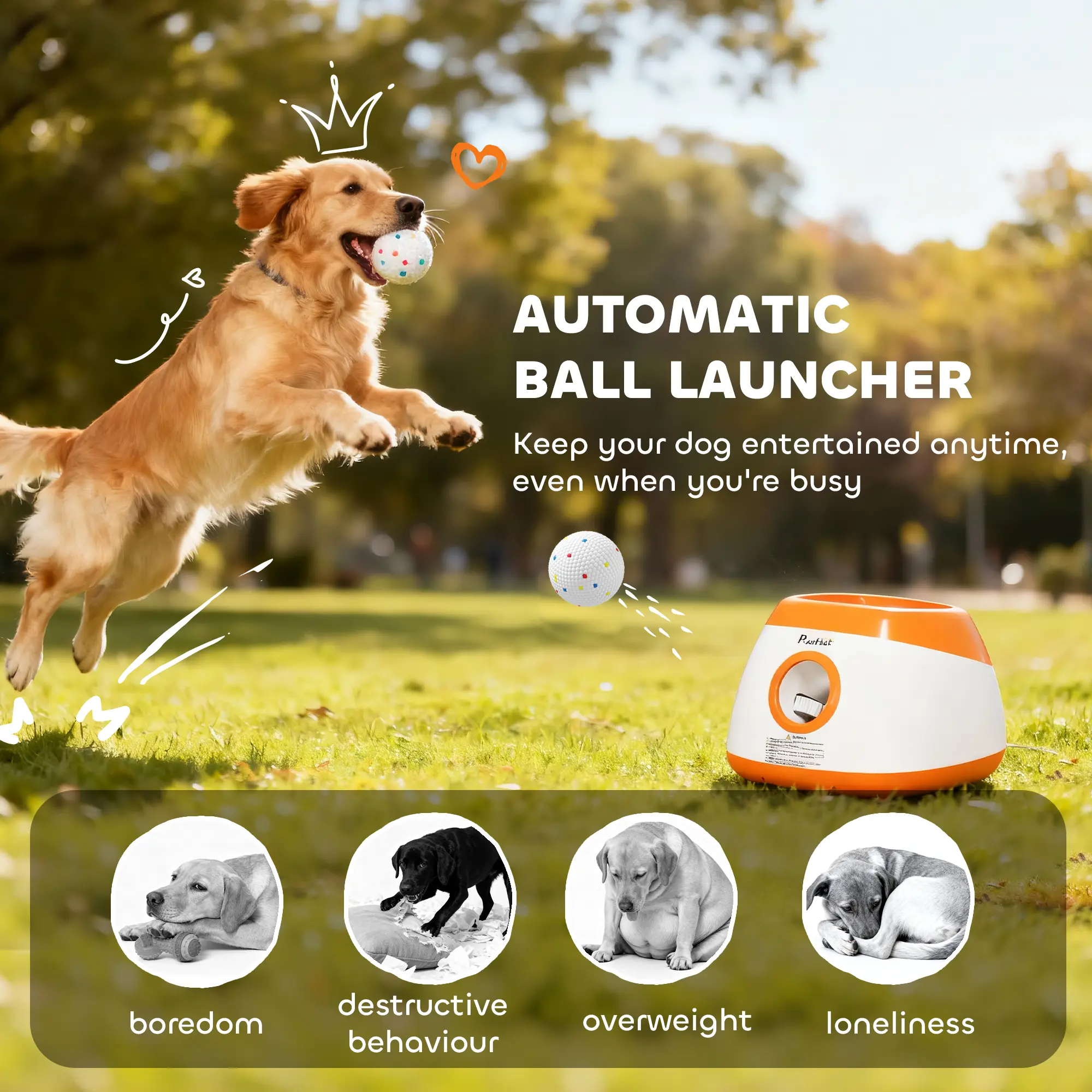 Automatic Dog Ball Launcher with 26-80 FT Distance, Automatic Ball Launcher for Medium and Large Dogs, Orange