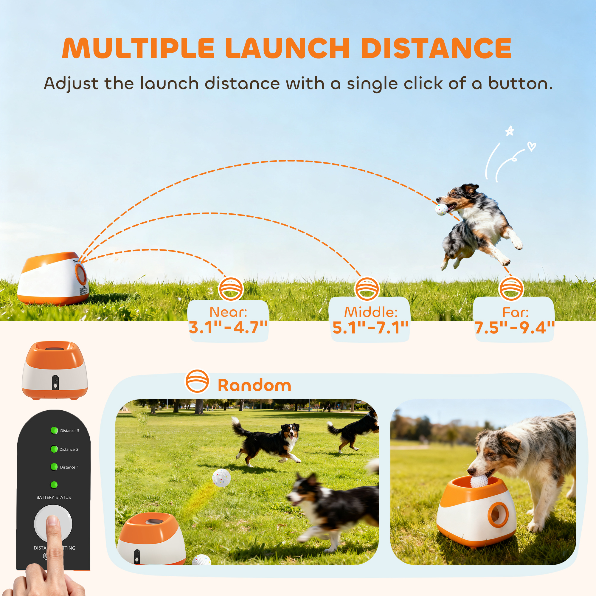 Automatic Dog Ball Launcher with 26-79 FT Distance, Automatic Ball Launcher for Medium and Large Dogs, Orange - Image 3