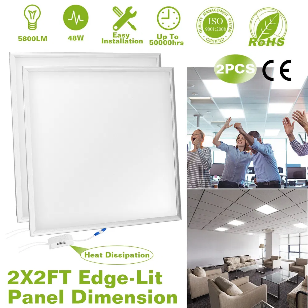 48W 2×2FT LED Panel Light 5800LM 7000K Ceiling Lighting 150W Equivalent LED Troffer Recessed Edge-Lit – New2Pcs