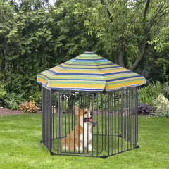 Dog Playpen with Door & Removable Cover for Small & Most Medium Sized Dogs Indoor & Outdoor Use - Black, Multi - View 1