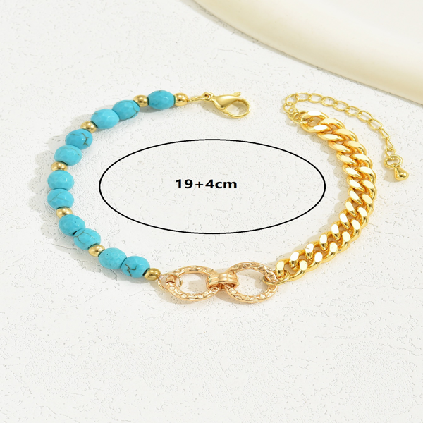 A Creative And Luxurious Instagram Style Double Ring Turquoise Multi Chain Mixed Bead Bracelet For Women's Vacation And Date Gifts - Image 2