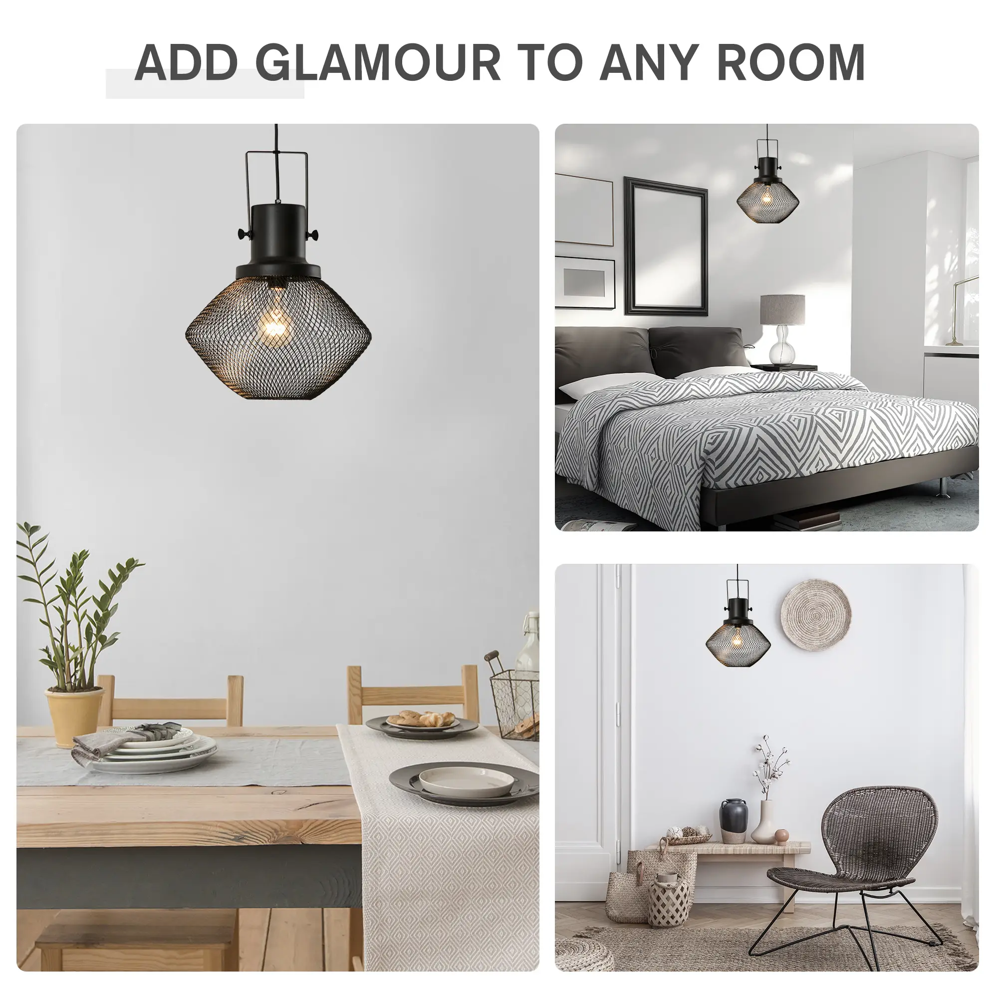 Industrial Pendant Light Fixtures with Adjustable Hanging Chain, Black