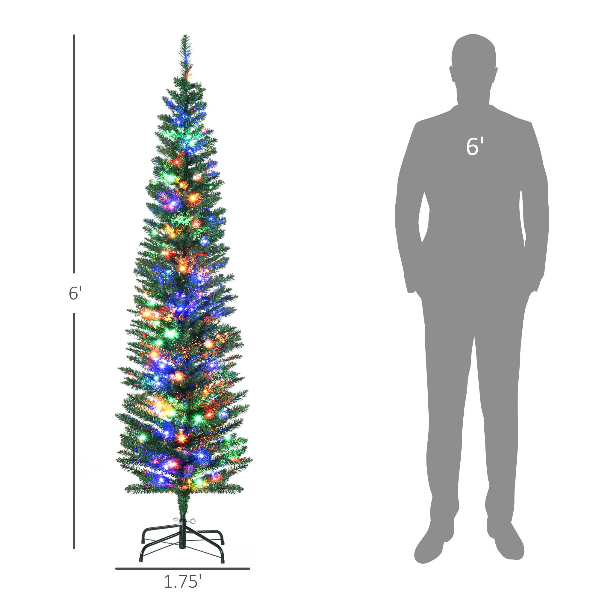 6' Artificial Pencil Christmas Trees Holiday Decoration with Colorful LED Lights image 2