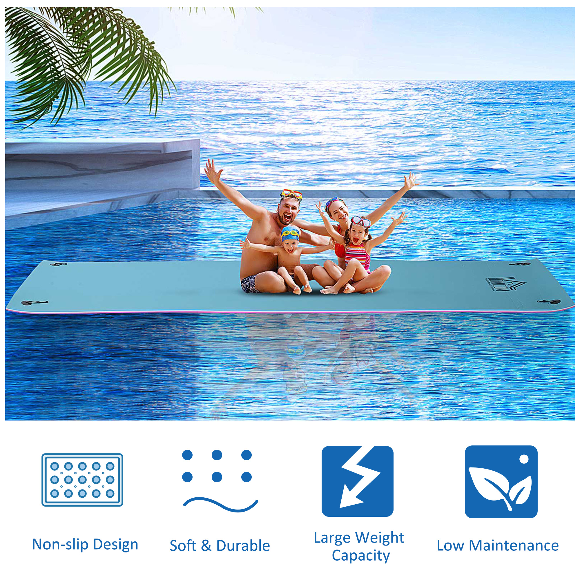 17′ x 5′ Floating Water Mat, 3-Layer Swimming Pool Float Ultimate Super-Sized Portable Foam Raft, Thick and Durable Water Activities Mat for Lake, Oceans