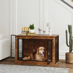 39" Dog Crate Furniture with Flip-up Top Opening - Rustic Brown - View 1