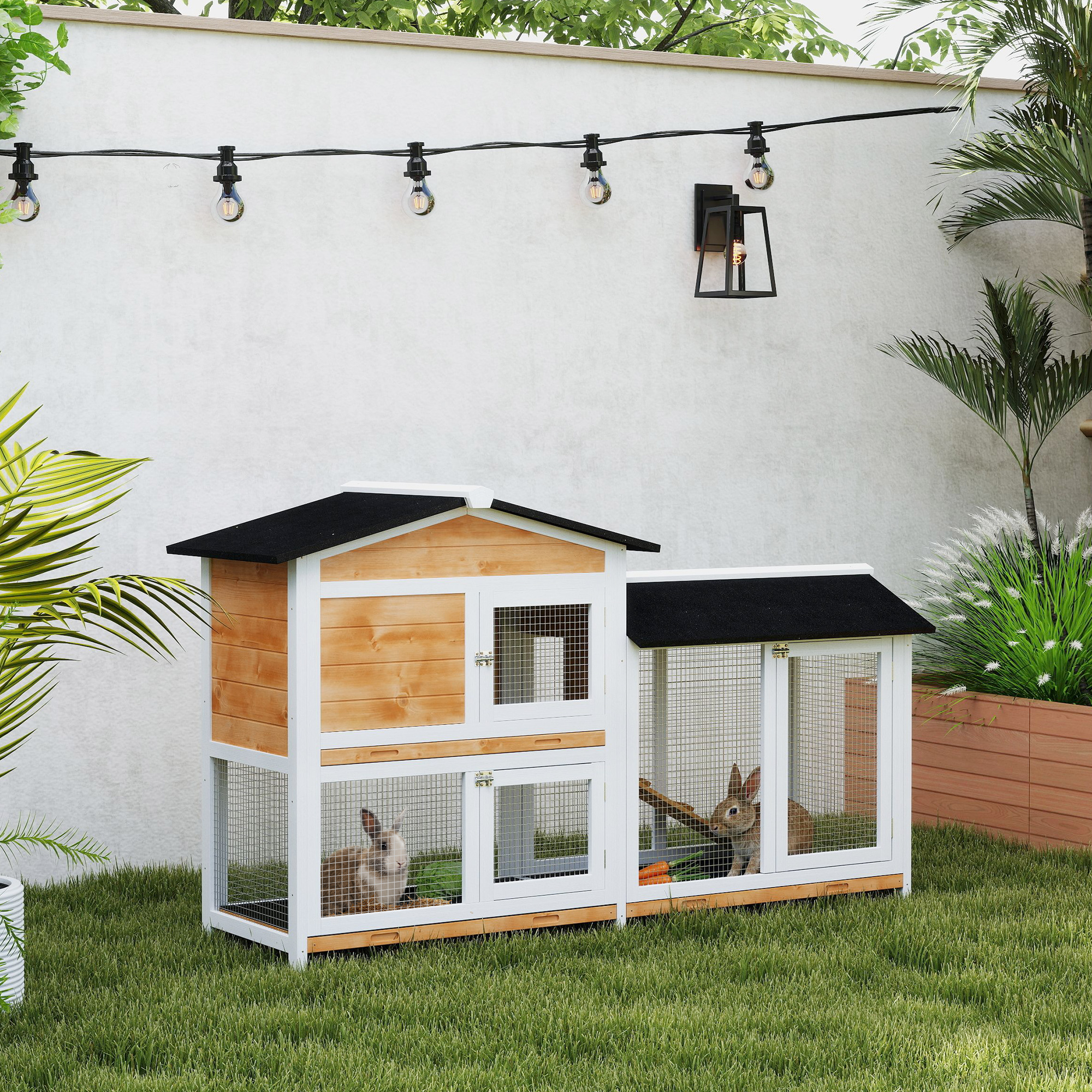 58" Large Rabbit Hutch Outdoor Indoor Natural Wood - Shop at LoveMi