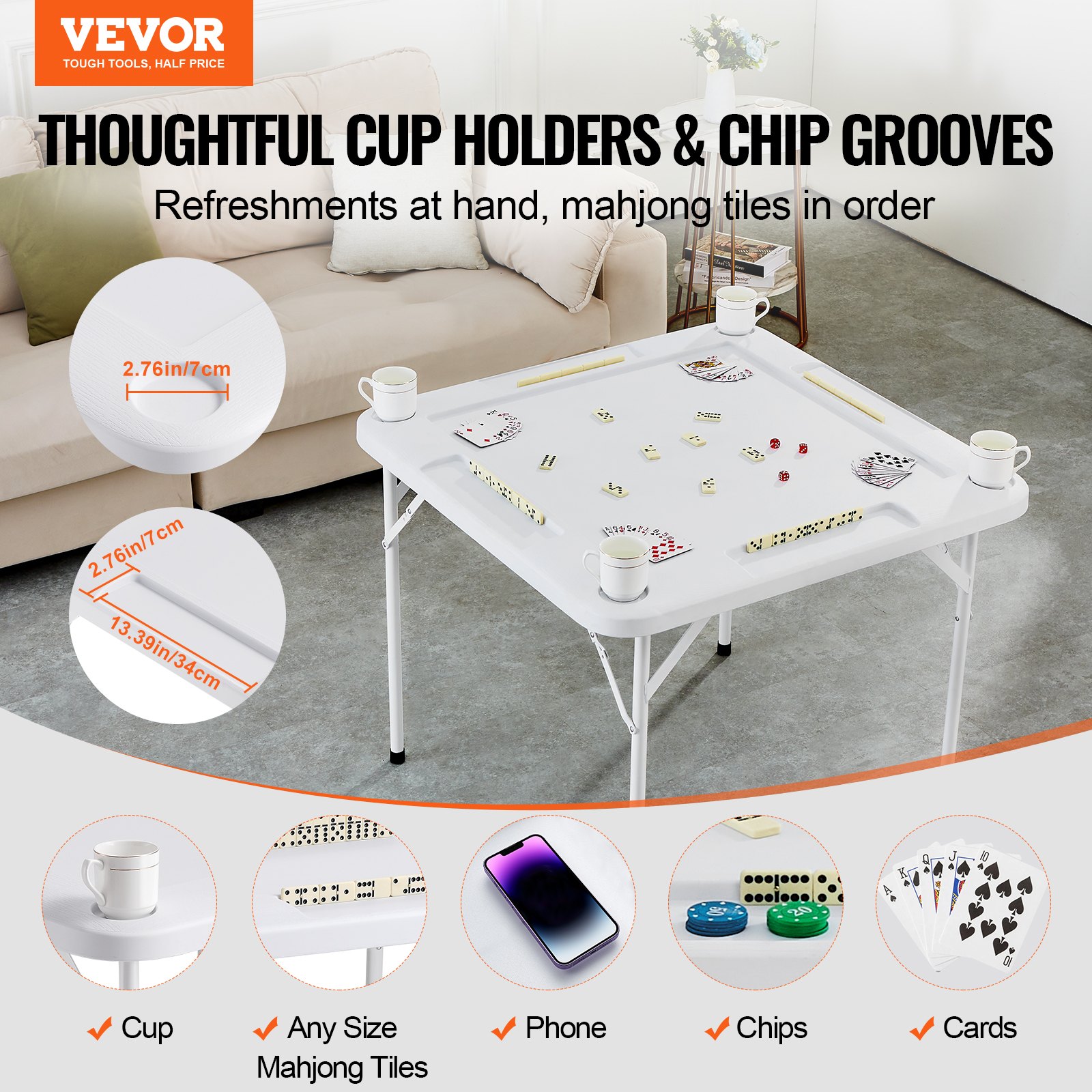 Mahjong Table, Square 4 Player Folding Card Table With 4