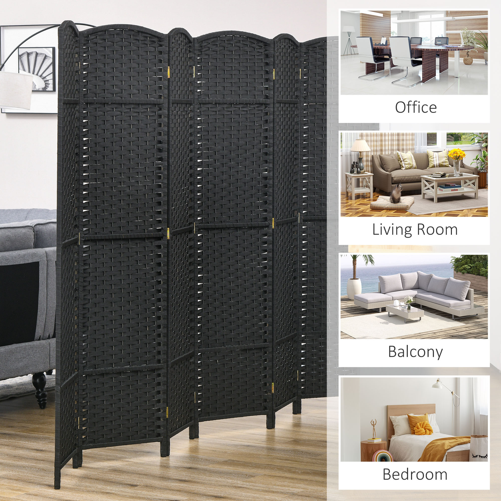 Folding Room Divider Screen 6 Panel 5.6 Tall Privacy Screen Freestanding Room Partition for Home Office… image 6