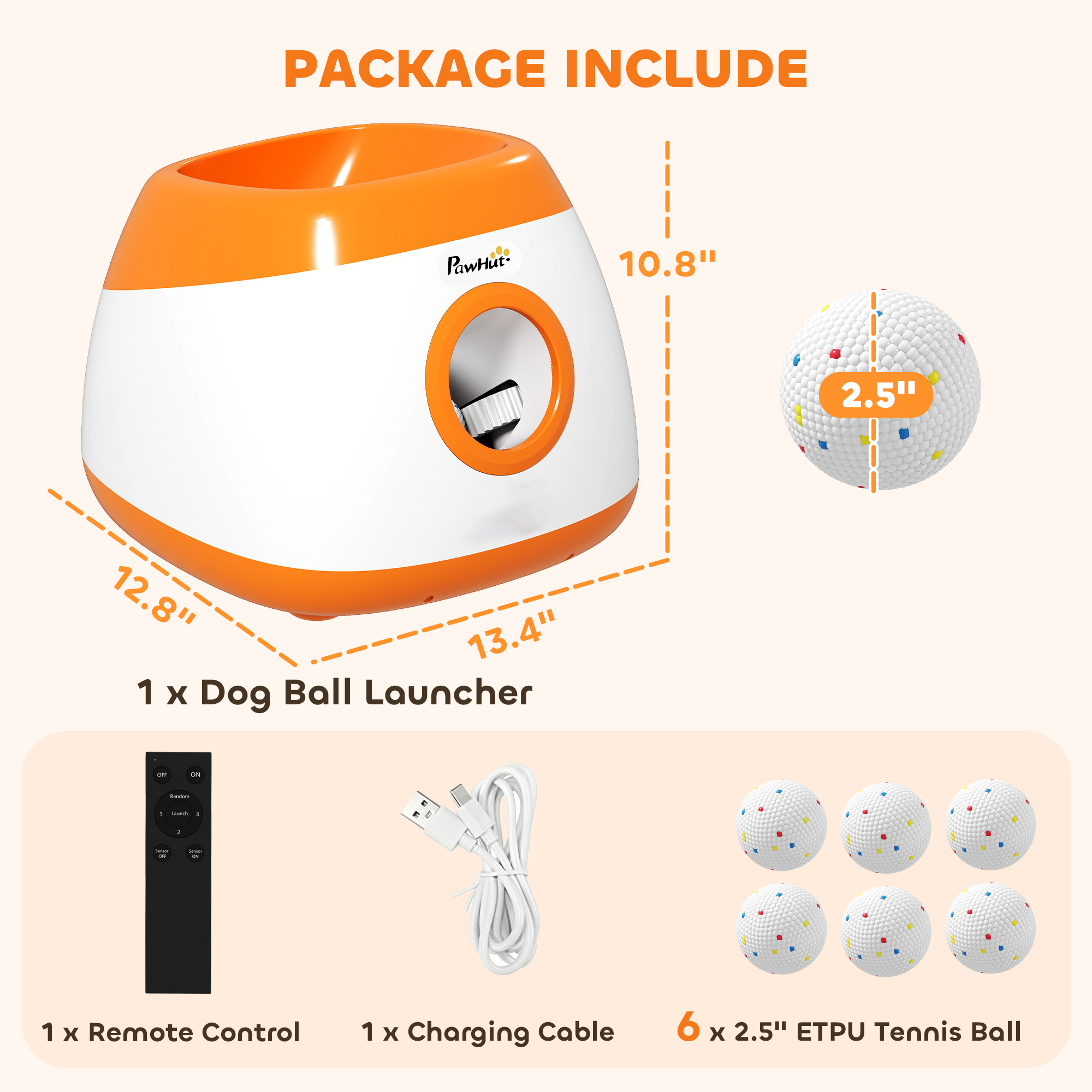 Automatic Dog Ball Launcher with 26-79 FT Distance, Automatic Ball Launcher for Medium and Large Dogs, Orange - Image 1