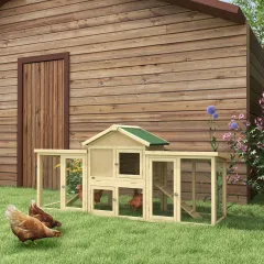 65" Chicken Coop Chicken House Rabbit Hutch Poultry Cage Hen Pen Backyard with Nesting Box - Natural Wood - View 1