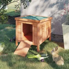 Small Rabbit Hutch Bunny Cage Guinea Pig Cage Duck House Dog House with Openable & Waterproof Roof - Natural - View 1