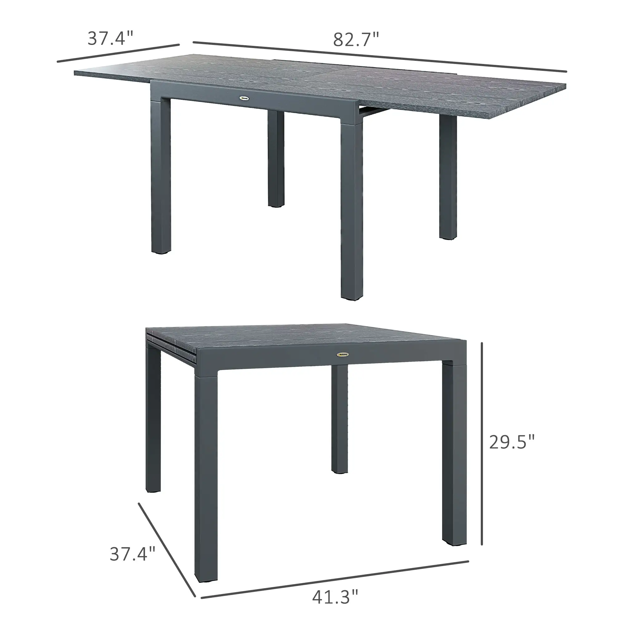 Patio Table for 6-8 People, Aluminum Frame Rectangle Garden Table with Wood Effect Steel Top, for Backyard, Dark Gray