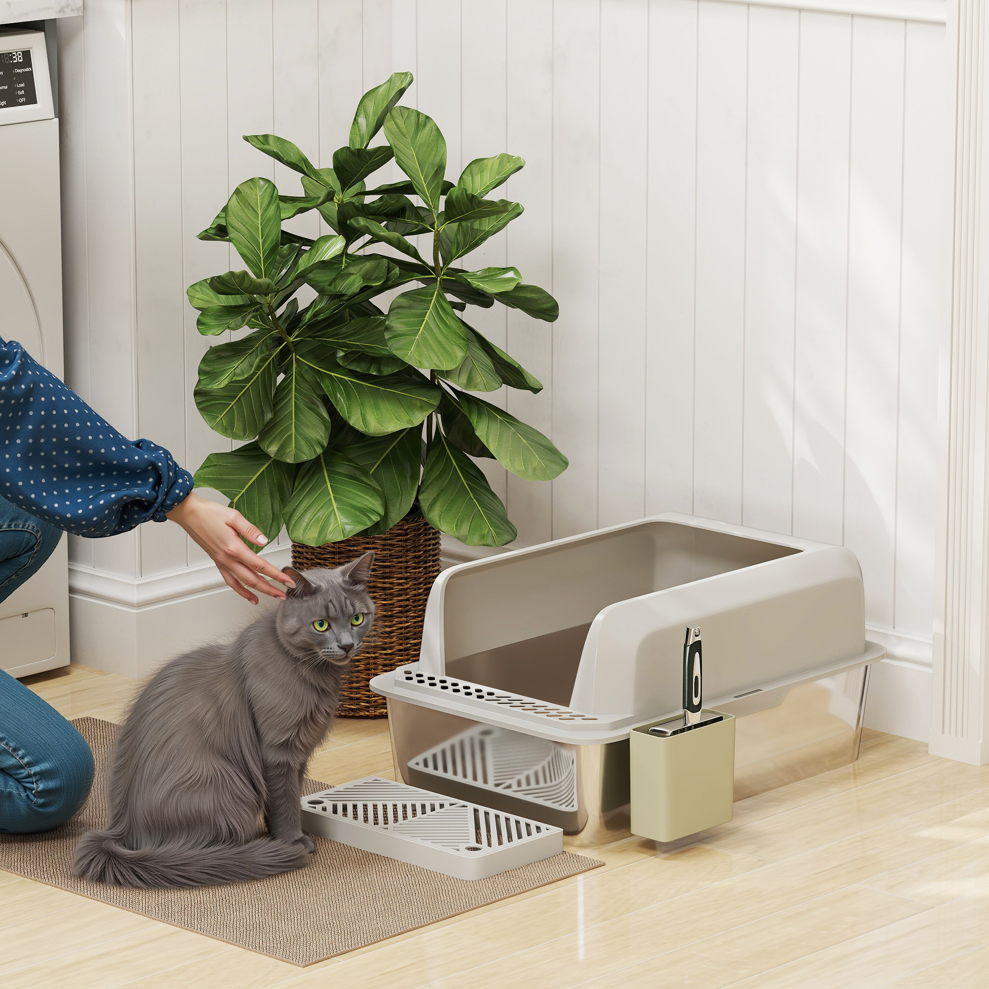 Stainless Litter Box with Scoop & Scoop Holder Light Gray - Shop at LoveMi