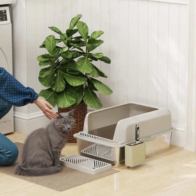 Stainless Litter Box with Scoop & Scoop Holder Light Gray - Shop at LoveMi