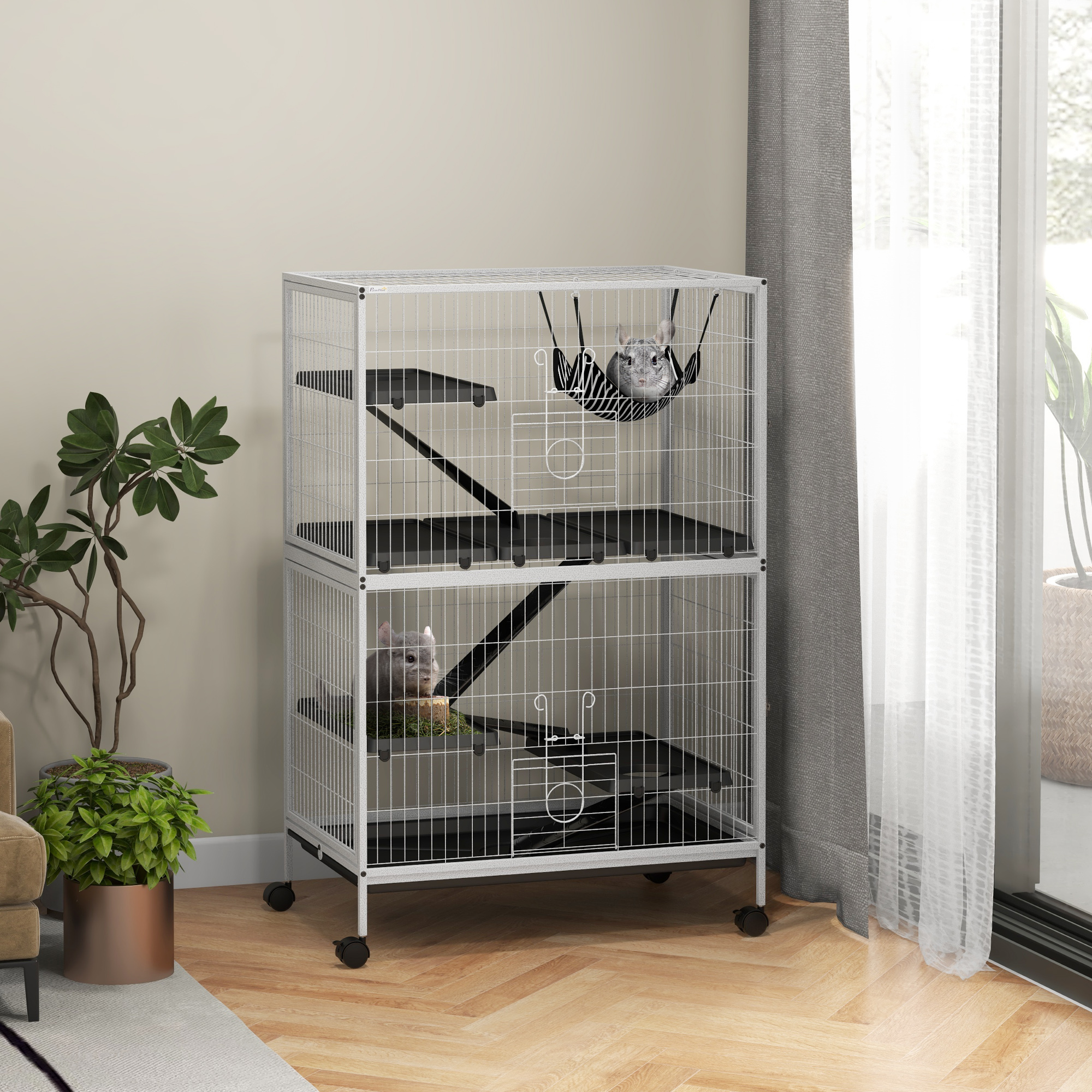 50" H Rolling Small Animal Cage with Hammock White - Shop at LoveMi