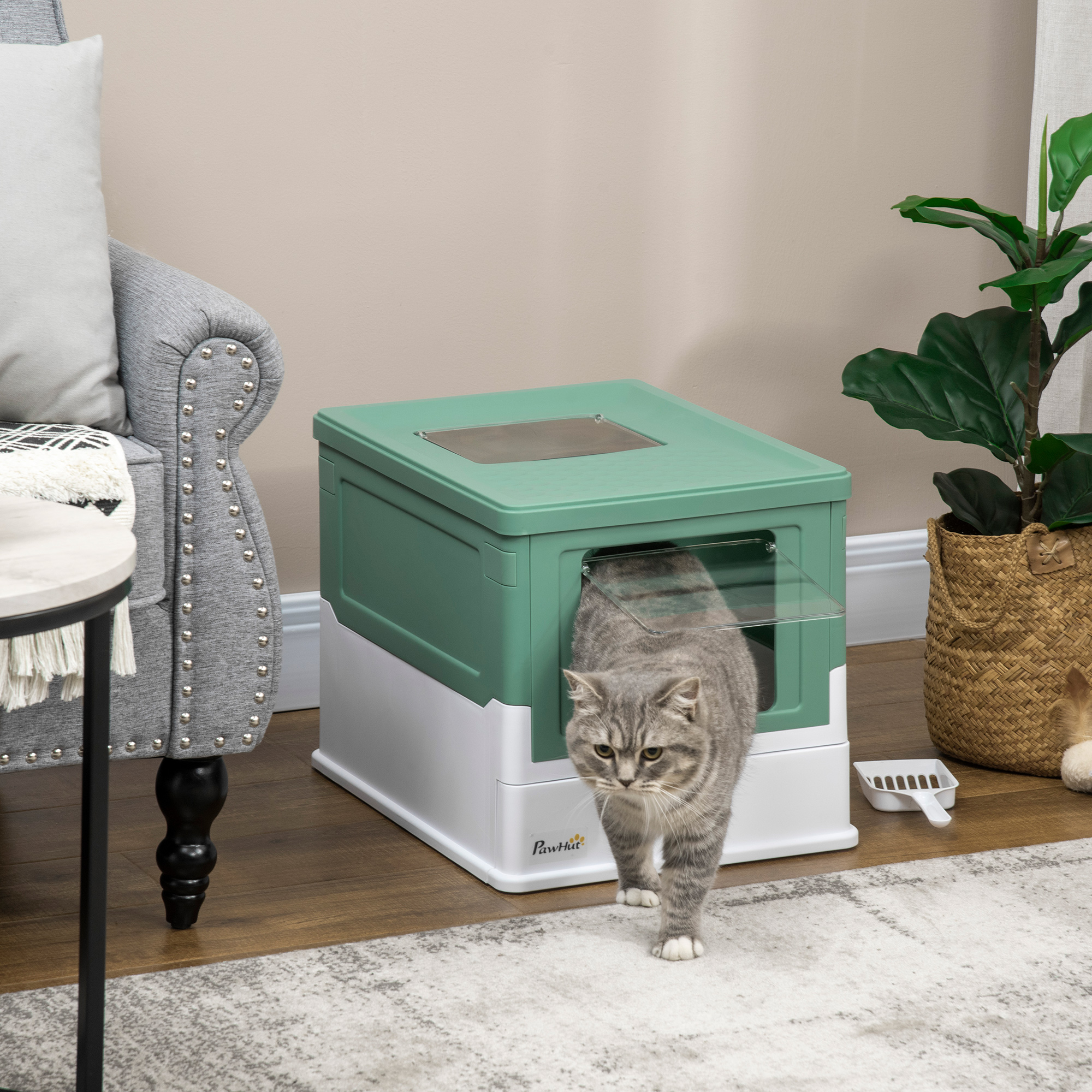 Fully Enclosed Cat Litter Box with Front Entry and Top Exit Green - Shop at LoveMi