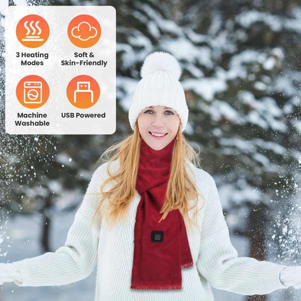 Heated Neck Wrap Warm Heated Scarf USB Powered With 3 Temperature Modes Soft Skin-Friendly Washable Scarf For Winter Camping Fishing - Image 5