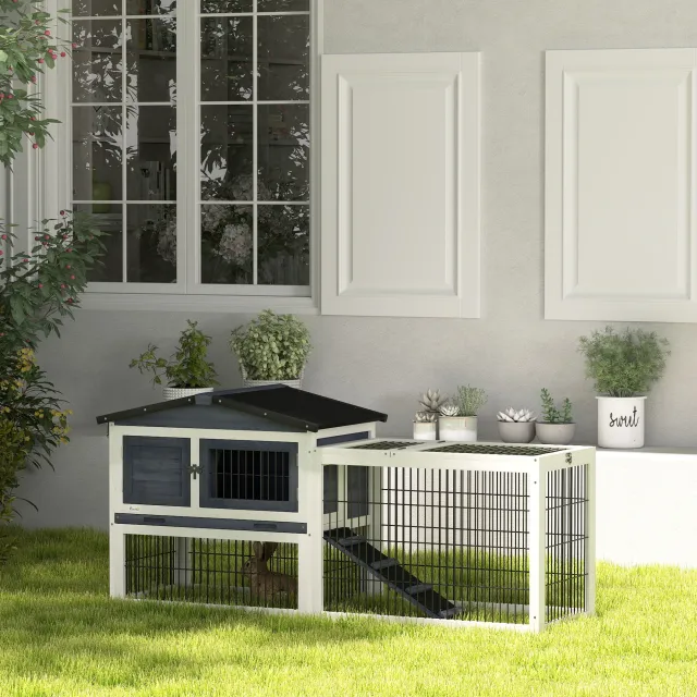 2 Level 59" Outdoor Rabbit Hutch with Openable Top Dark Gray - Shop at LoveMi