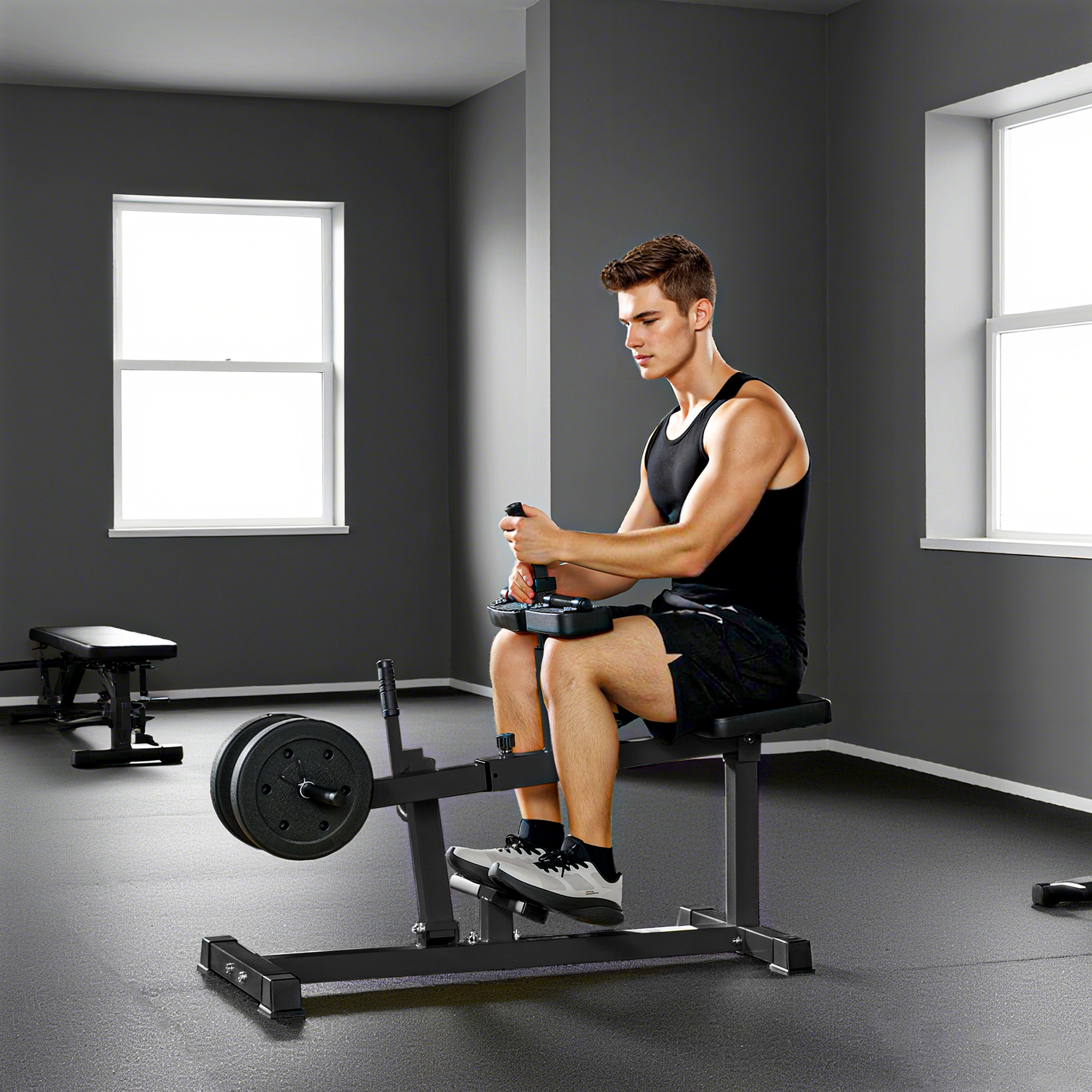 Adjustable Steel Seated Calf Raise Exercise Strength Training Gym Equipment, Bla