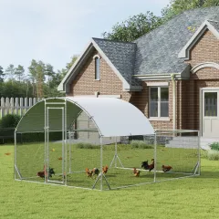 Large Chicken Coop Chicken Run for Chickens with Waterproof and Anti-UV Cover - Silver - View 1