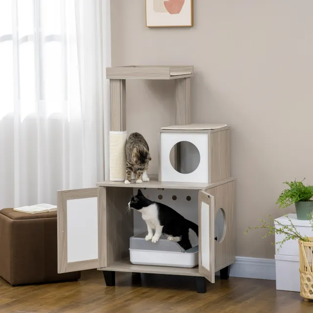 65" Corner Modern Cat Tree Tall for Climbing Gray - Shop at LoveMi