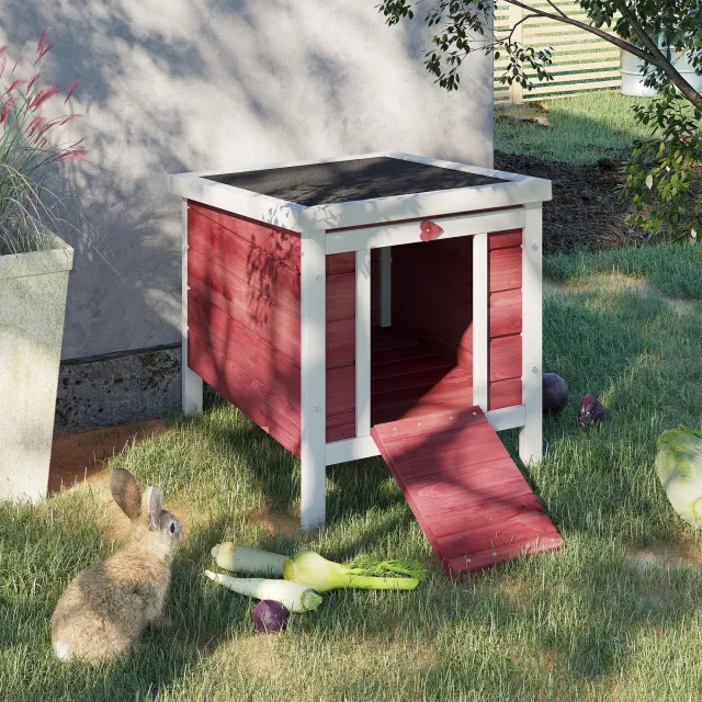 Small Rabbit Hutch Bunny Cage Guinea Pig Cage Duck House Dog House with Openable & Waterproof Roof Red - Shop at LoveMi