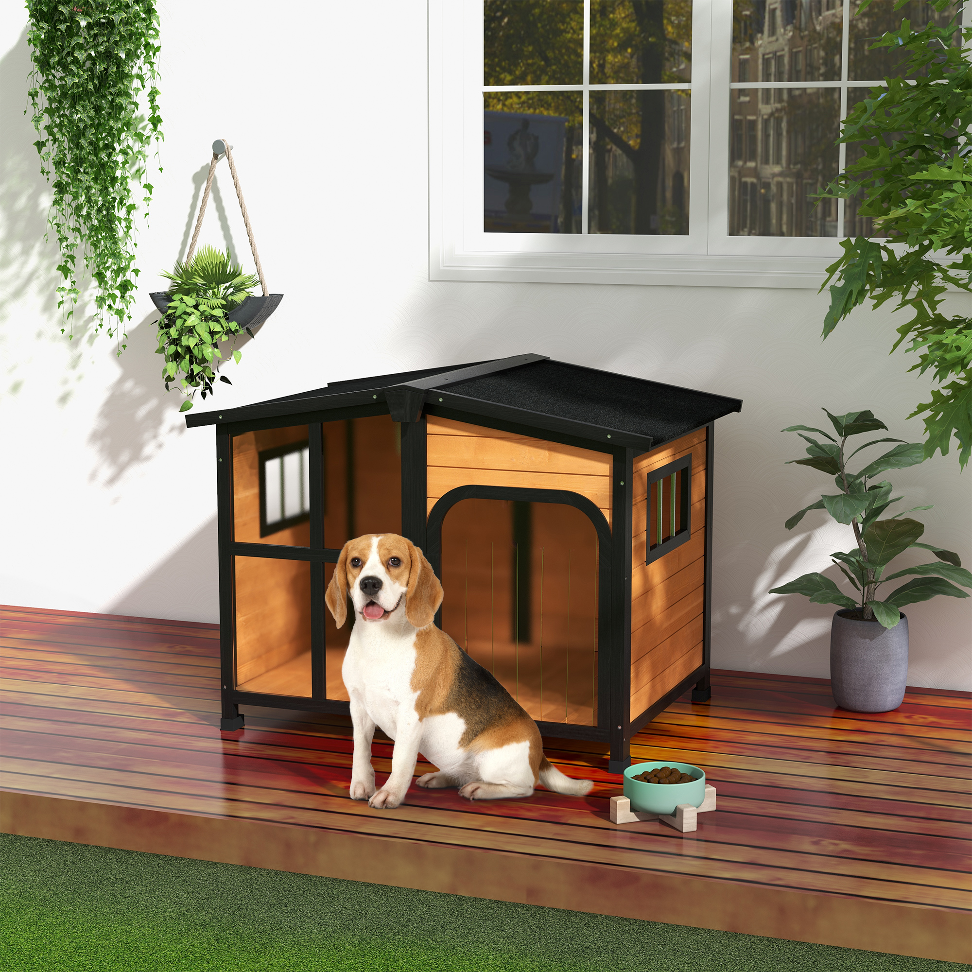 Cabin Style Dog House for Large Dogs with Openable Roof & Giant Window Yellow - Shop at LoveMi