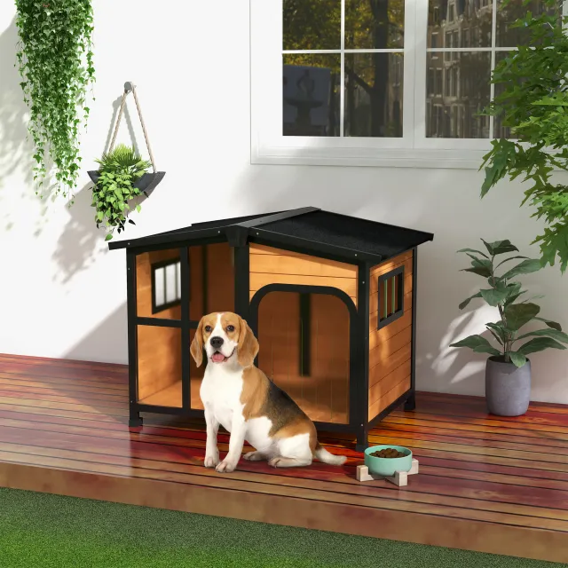 Cabin Style Dog House for Large Dogs with Openable Roof & Giant Window Yellow - Shop at LoveMi