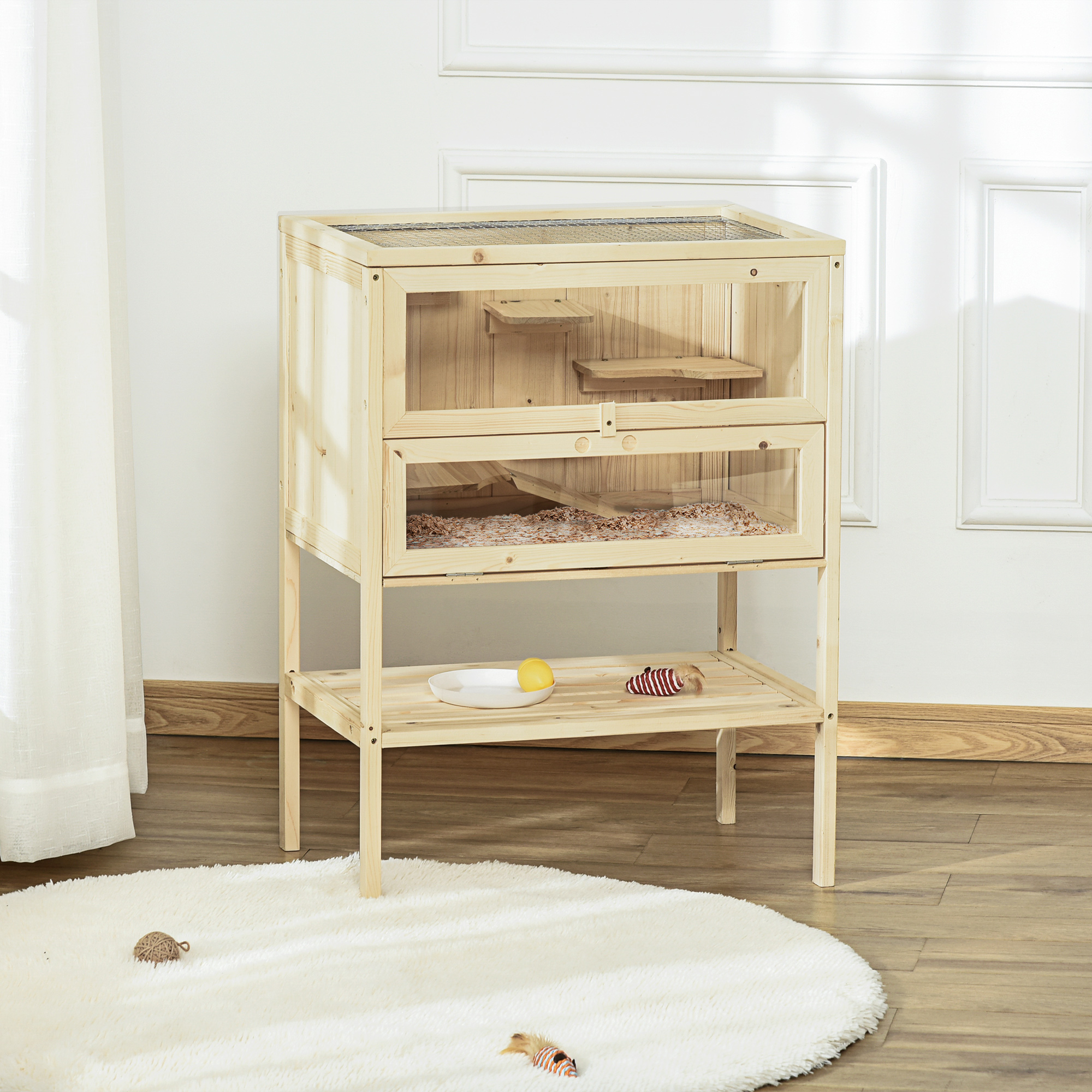 3 Tier Hamster Cage Mice and Rat Cage Small Animals Hutch with Openable Top Natural Wood - Shop at LoveMi