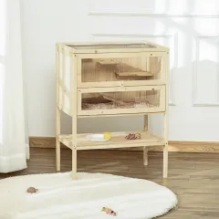 3-Tier Hamster Cage Mice and Rat Cage Small Animals Hutch with Openable Top - Natural Wood - View 1