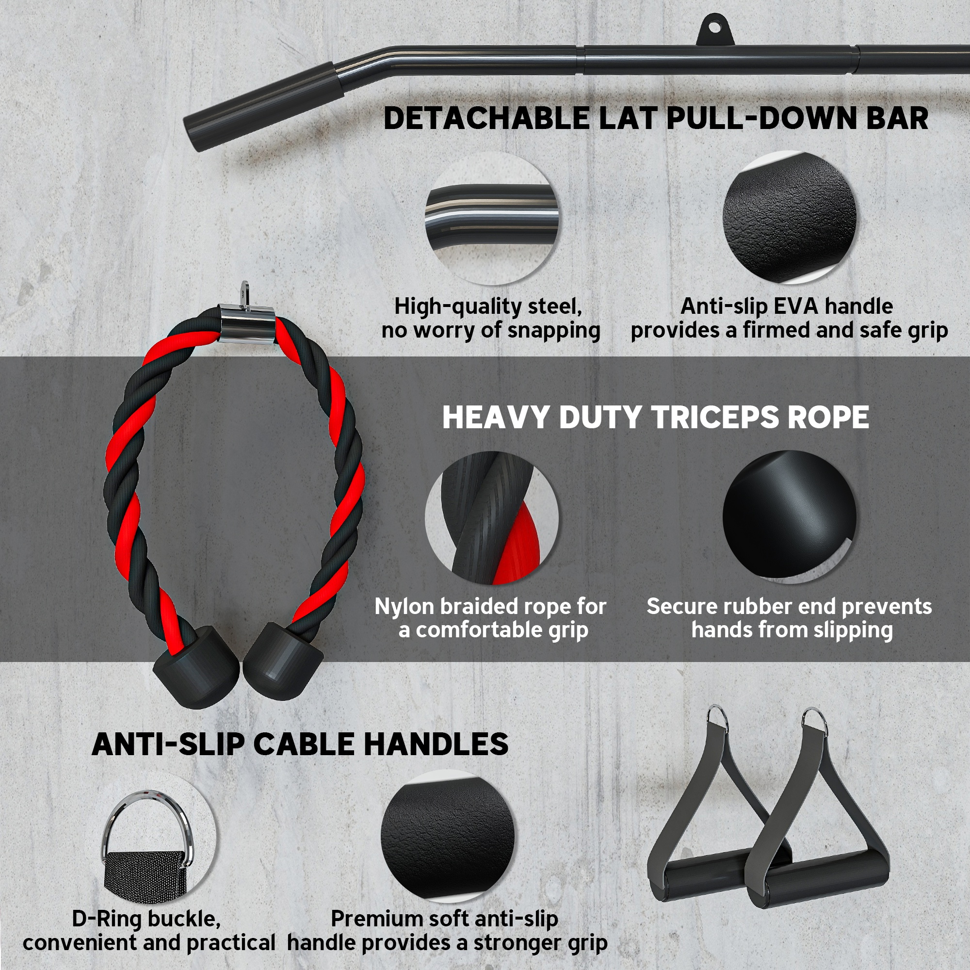 Weight Cable Pulley System for Home Gym with Universal Loading Pin for LAT Pull Down, Biceps Curl Workout, Red - Image 3