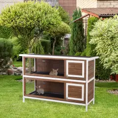 54" 2-Story Large Rabbit Hutch Bunny Cage Pet House Small Animal Habitat with Lockable Doors - Coffee Brown - View 1