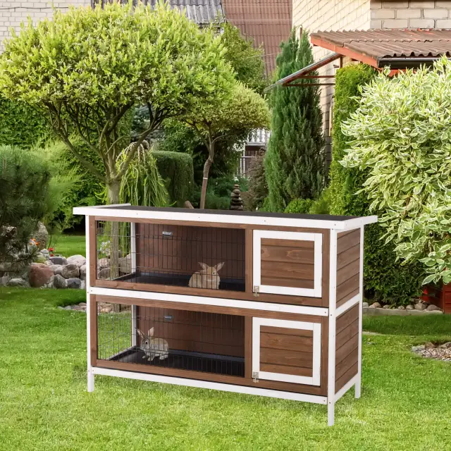 54" 2 Story Large Rabbit Hutch Bunny Cage Pet House Small Animal Habitat with Lockable Doors Coffee Brown - Shop at LoveMi