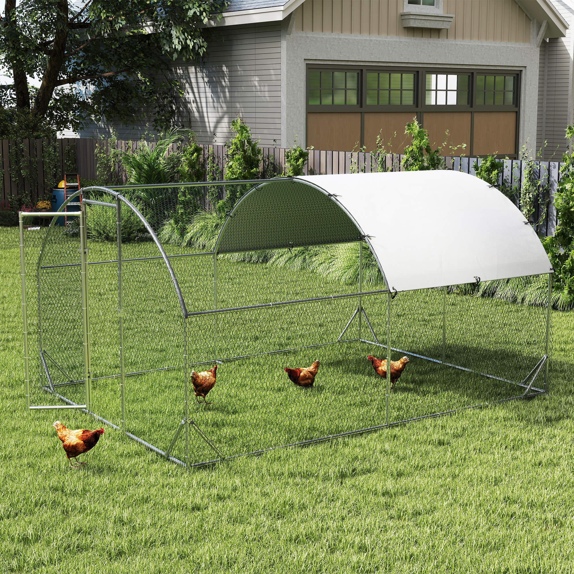 Large Chicken Coop Chicken Run with Waterproof and Anti UV Cover Silver - Shop at LoveMi