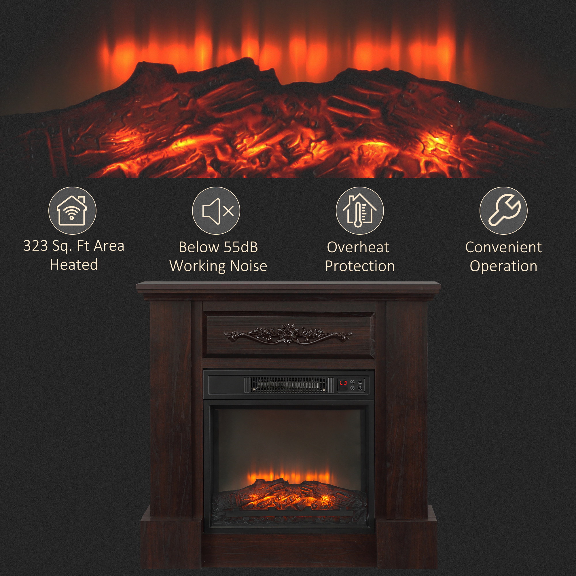 32" Electric Fireplace with Mantel - 6