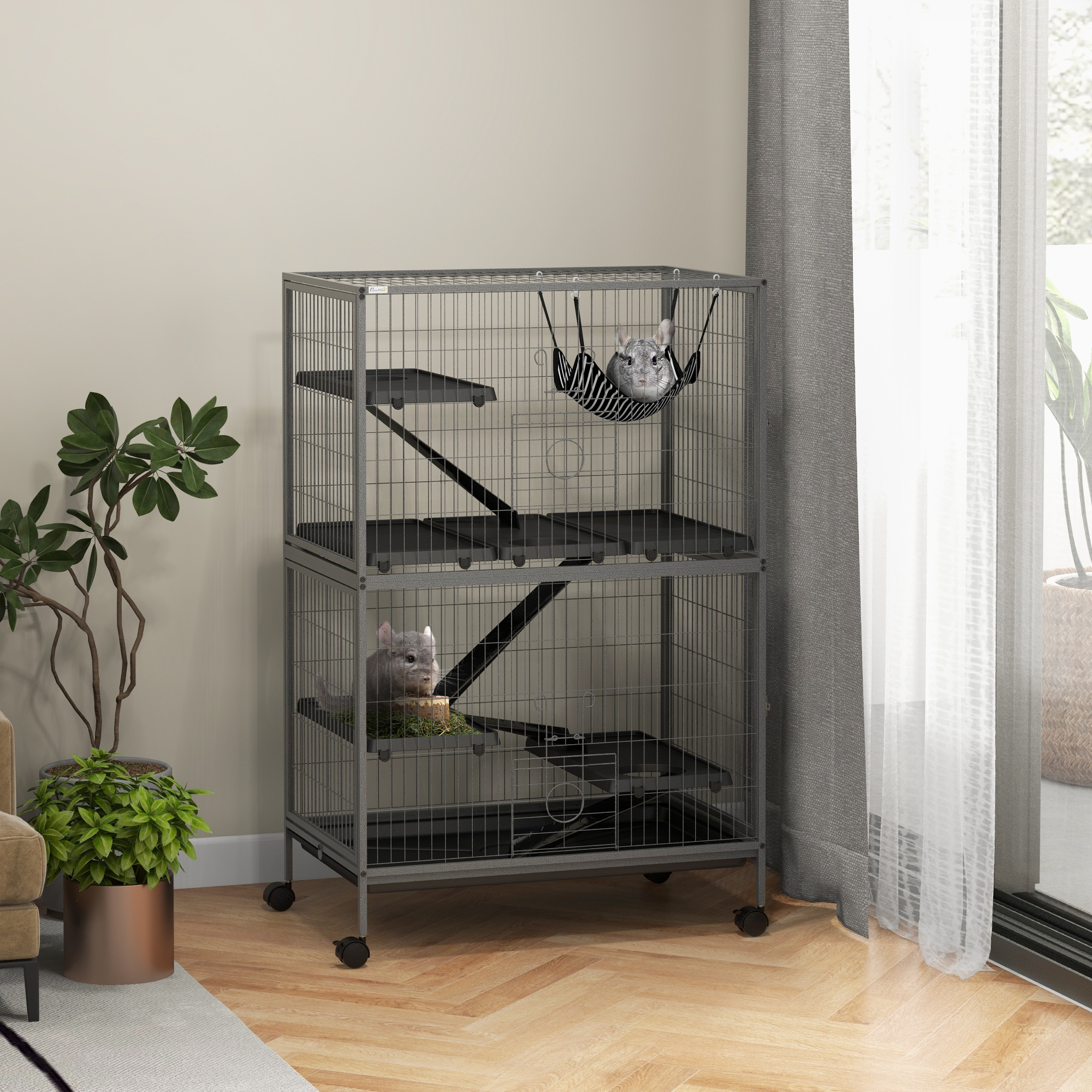 50" H Rolling Small Animal Cage with Hammock Gray - Shop at LoveMi