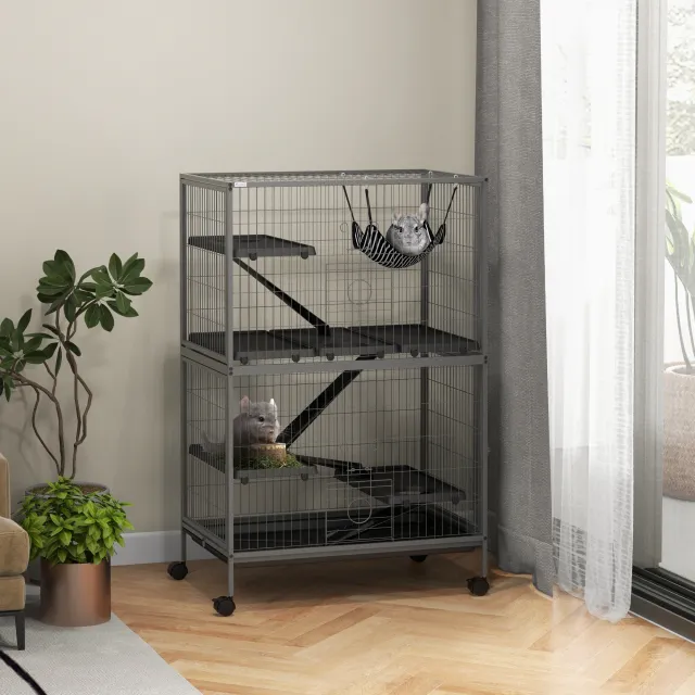 50" H Rolling Small Animal Cage with Hammock Gray - Shop at LoveMi