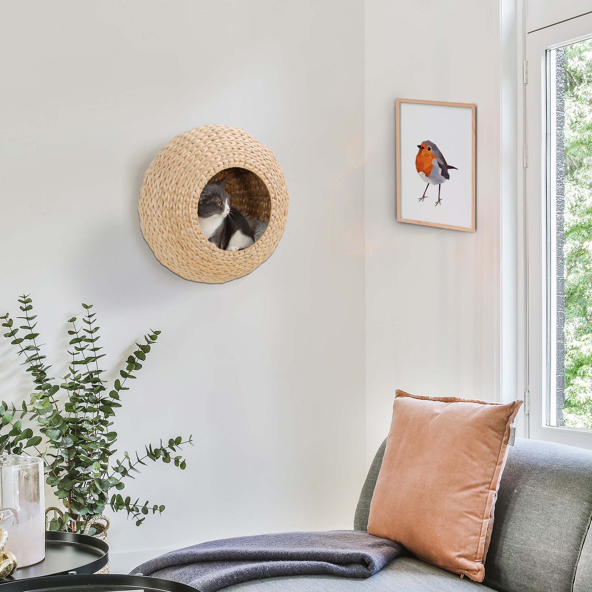 Cat Bed with Washable Cushion for Cats Natural Wood - Shop at LoveMi