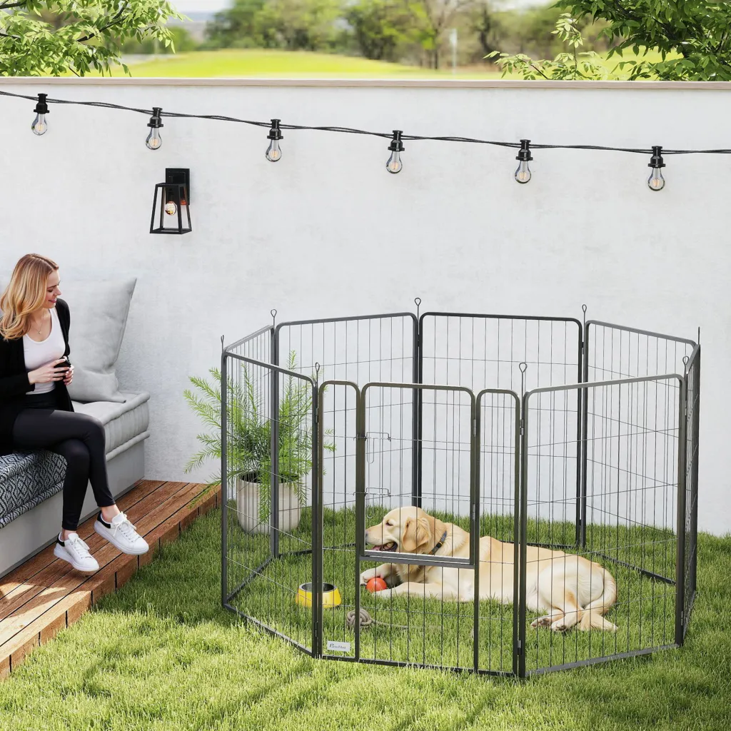 39 Inch Exercise Pen, Heavy Duty Dog Playpen, 8 Panel Metal Pet Fence for Medium and Large Dogs, Black - Black