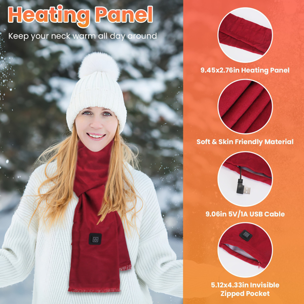 Heated Neck Wrap Warm Heated Scarf USB Powered With 3 Temperature Modes Soft Skin-Friendly Washable Scarf For Winter Camping Fishing - Image 1