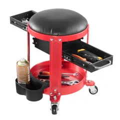 Rolling Mechanic Stool With Wheels, 300 Lbs Capacity Garage Seat/Work Stool, Padded Roller Creeper Seat With Fixed Height, Tool Tray And 2 Drawers,... - View 1