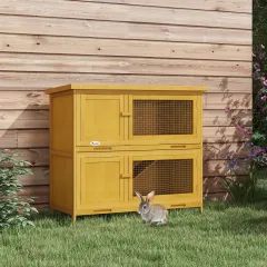 Wooden Bunny Hutch with Ramp, Indoor/Outdoor, Yellow - Yellow - View 1